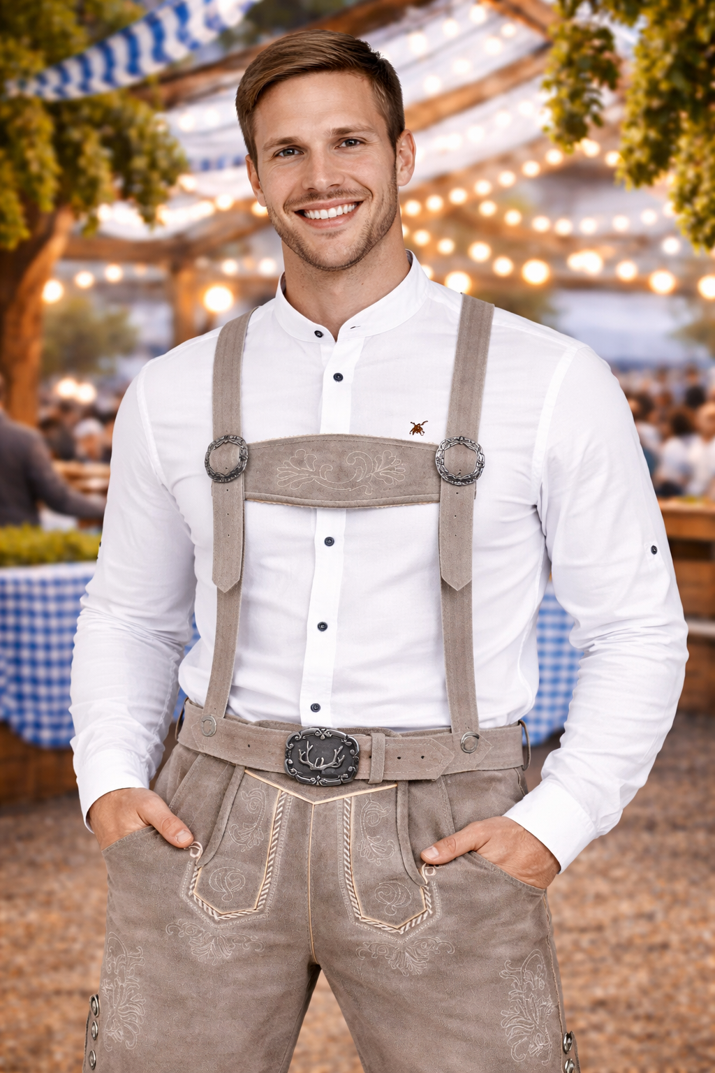 Men’s Bavarian Lederhosen – Genuine Cowhide Leather Oktoberfest Shorts