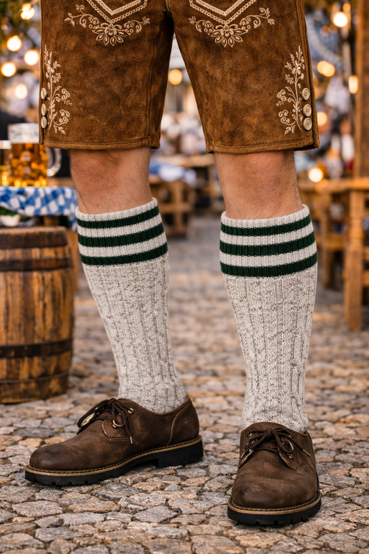 Bavarian Lederhosen Socks – Grey Green Oktoberfest Knee Socks