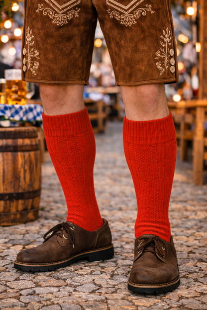 Red Bavarian Trachten Socks – Traditional Oktoberfest Knee Socks