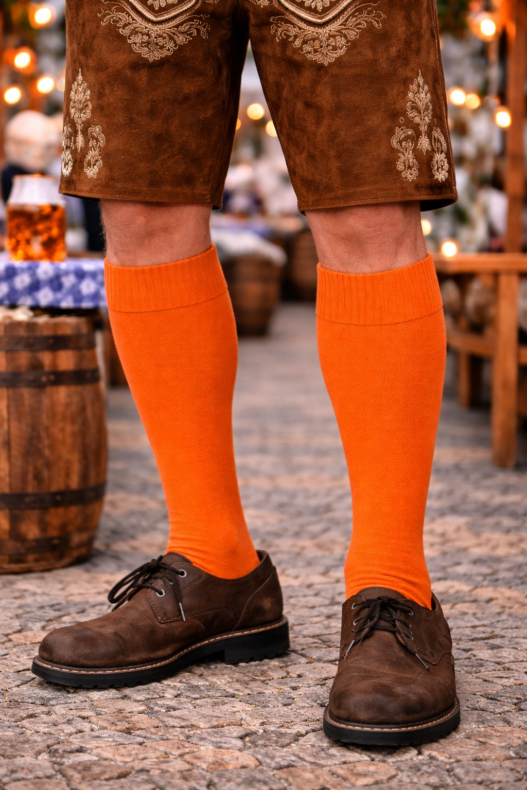 Orange Bavarian Lederhosen Socks – Traditional Trachten Knee Socks
