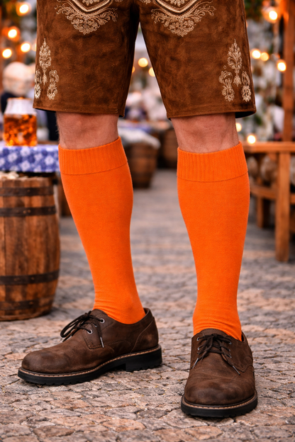 Orange Bavarian Lederhosen Socks – Traditional Trachten Knee Socks