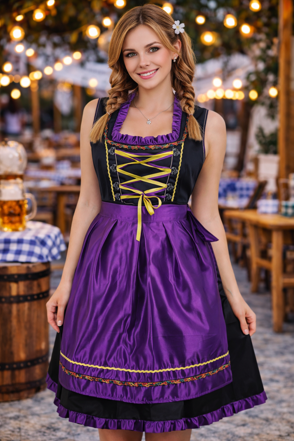 Alpine Dirndl “Junia” – Silk Satin – 2-Piece Set (Dress + Apron, Without Blouse) – 60 cm