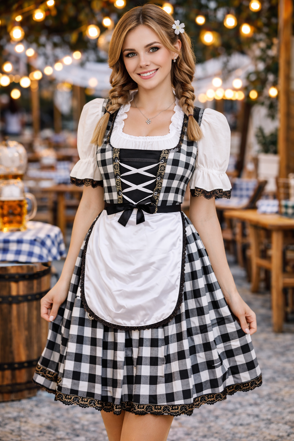 Dirndl “Bavaria Classic” – Black & White Bavarian Oktoberfest Dress S / Apron, Lace-up Bodice, Traditional Bavarian Style / Oktoberfest / Bavarian