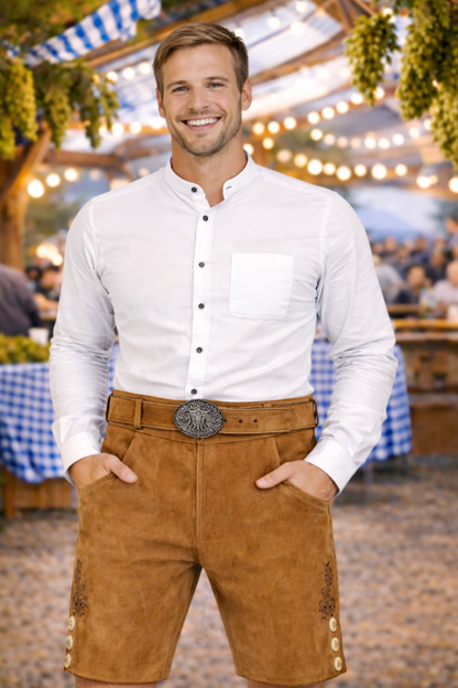 Light Brown Lederhosen – Genuine Leather Bavarian Shorts