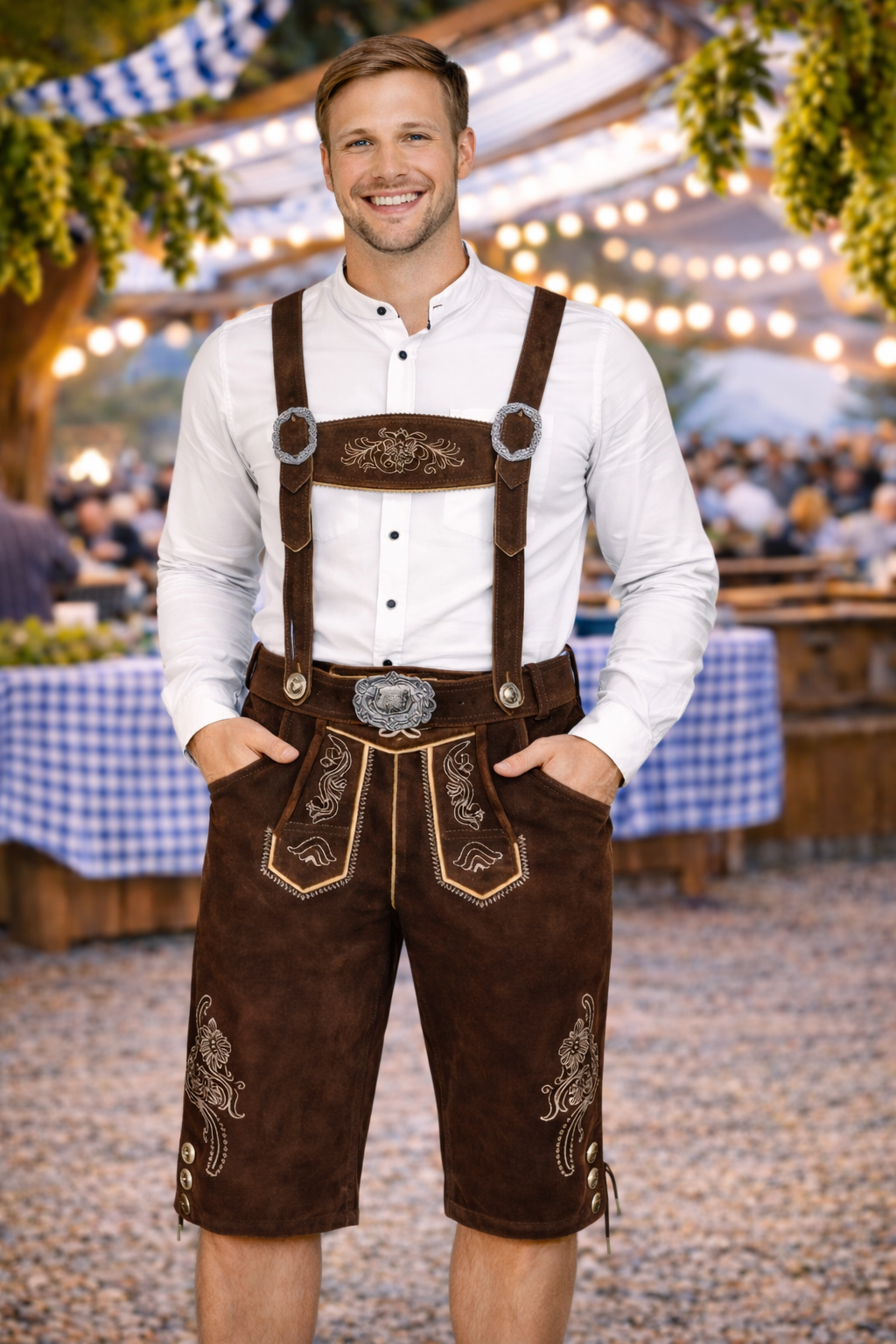 Traditional Dark Brown Lederhosen – Bavarian Oktoberfest Shorts