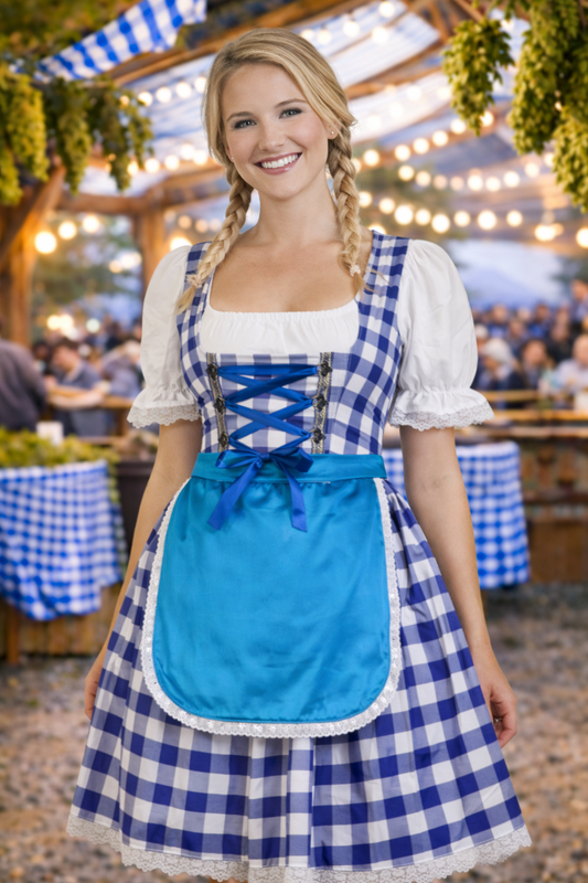 Oktoberfest Dirndl Blue White – Bavarian Gingham Dress