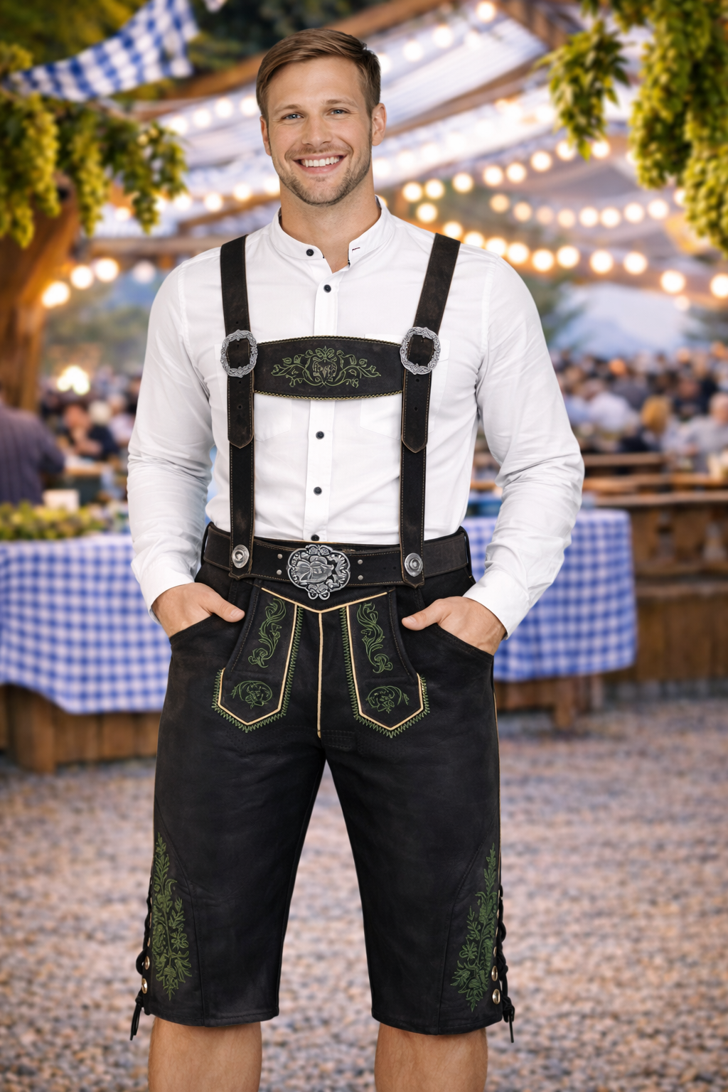 Men's Black Lederhosen – Suede Leather Bavarian Shorts
