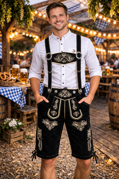 Alpen Schwarz Lederhosen – Bavarian Oktoberfest Shorts