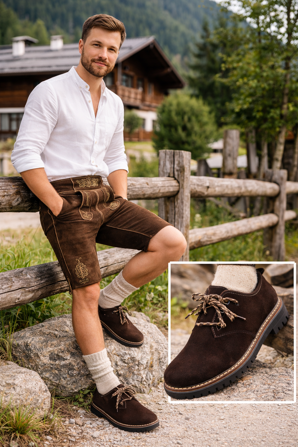 Traditional Bavarian Men’s Shoes – Dark Brown Leather