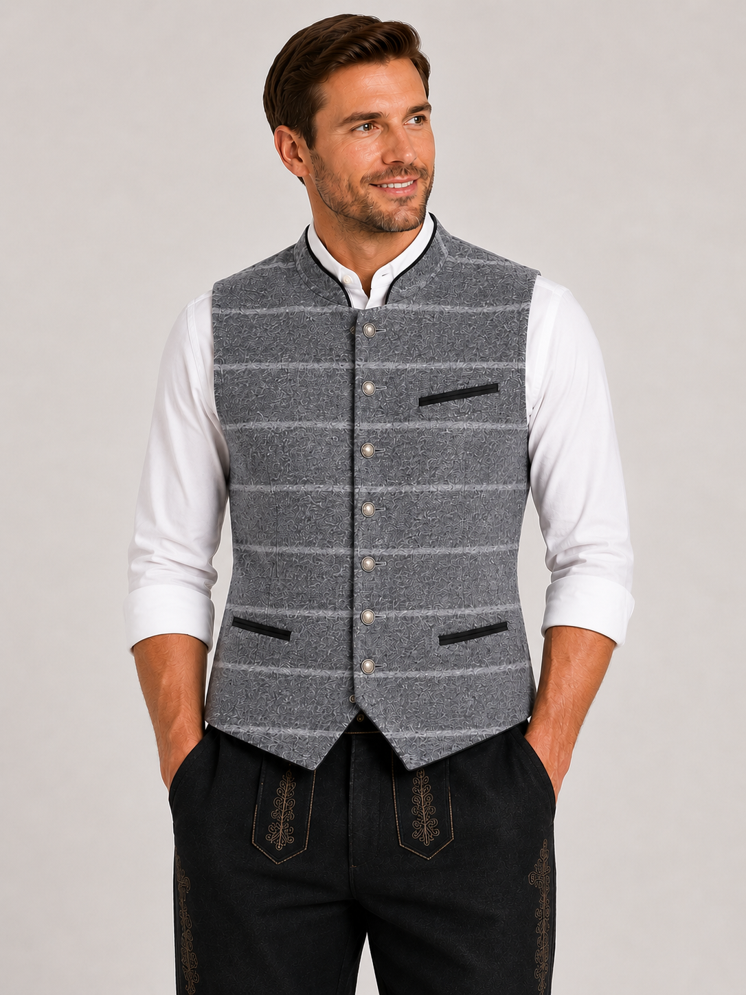 Alpine Trachten Waistcoat – Grey