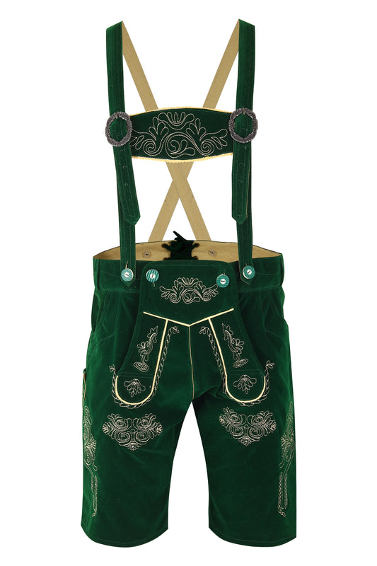 Oktoberfest Lederhose “Jagdgrün” – Embroidered with Suspenders – Costume Style-Velvet