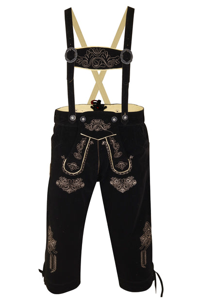 Oktoberfest Lederhose “Alpen Schwarz” – Long Model with Suspenders – Costume Style-Velvet
