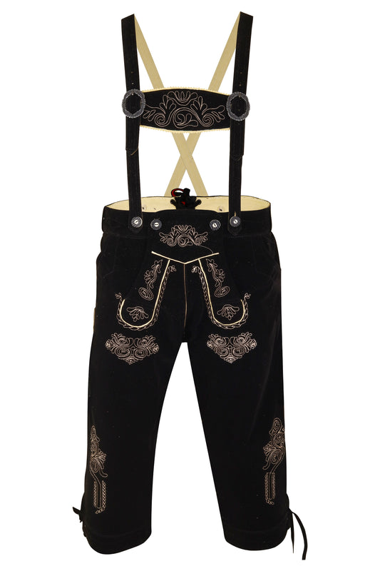 Oktoberfest Lederhose “Alpen Schwarz” – Long Model with Suspenders – Costume Style-Velvet