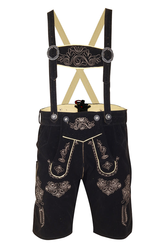 Oktoberfest Lederhose “Alpen Schwarz” – Embroidered with Suspenders – Costume Style-Velvet