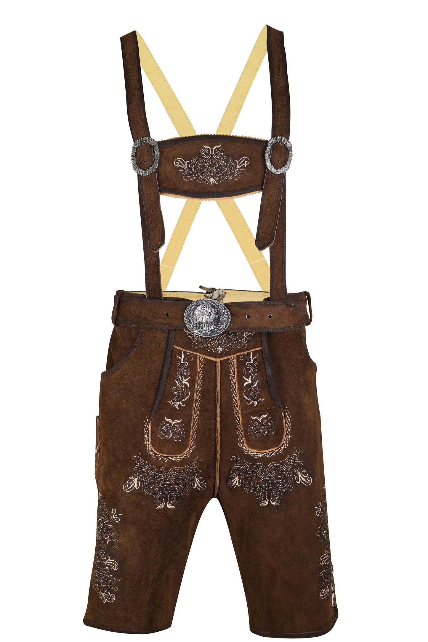 Traditional Bavarian Lederhose “Alpenhirsch” – Goat Leather with Embroidered Suspenders & Belt