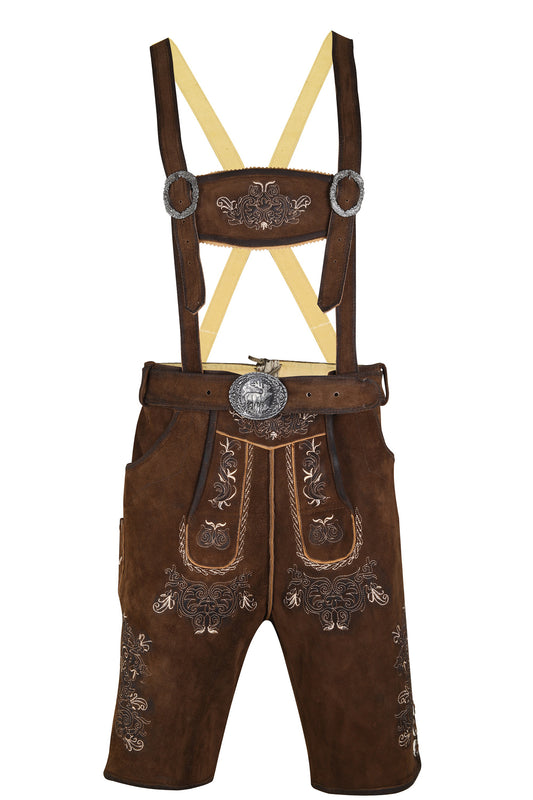 Traditional Bavarian Lederhose “Alpenhirsch” – Goat Leather with Embroidered Suspenders & Belt