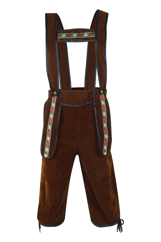 Lederhosen with Embroidered Suspenders – Traditional Bavarian Costume- Velvet