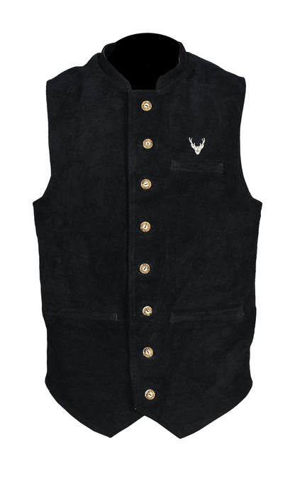 Traditional Bavarian Leather Vest – Black  Cowhide