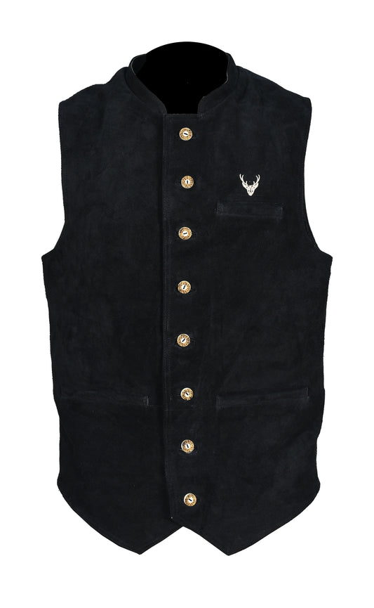 Traditional Bavarian Leather Vest – Black  Cowhide