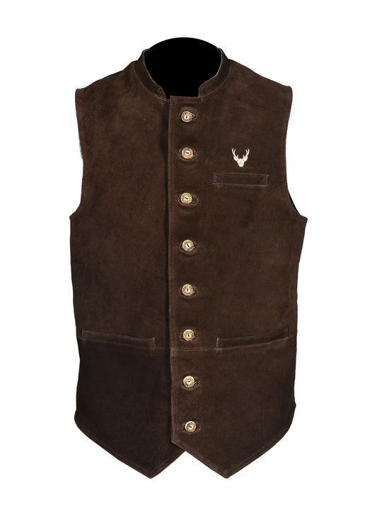 Men’s Bavarian Vest – Premium Cow Leather, Dark Brown