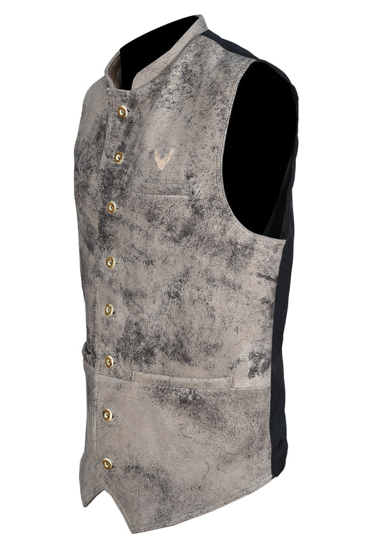 Traditional Bavarian Leather Vest – Grey Black Stone Goat Leather