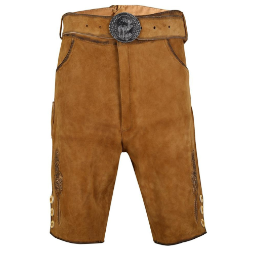 Lederhosen Genuine Goat Leather 100% – Cream Tan – Size 60 – Oktoberfest – Belt & Suspenders – Zipper Closure