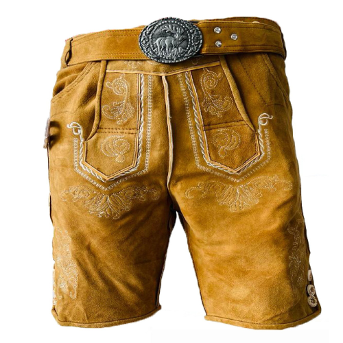 Oktoberfest Lederhosen – 100% Cow Leather – with Belt & Embroidery