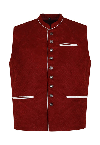 Traditional Bavarian Vest – Bordeaux Red Polyester