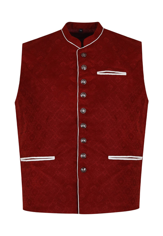 Traditional Bavarian Vest – Bordeaux Red Polyester