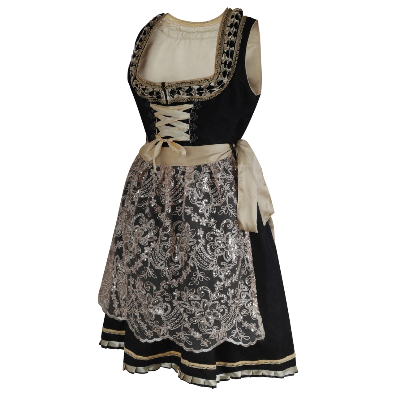 Alpine Midi Dirndl "Daylan" – Brocade – 2-Piece Set (Dress + Apron, Without Blouse) – 60 cm Length