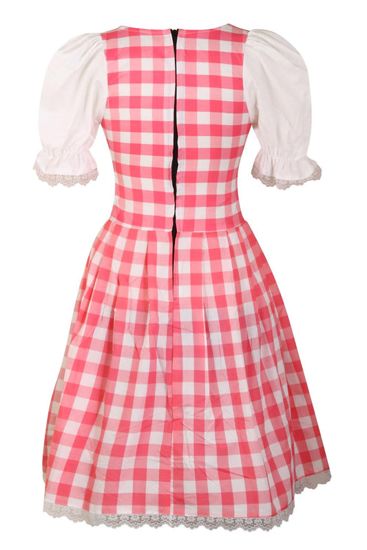 Dirndl “Pink Bavaria” – Dress with Attached Satin Apron  – Cotton & Polyester Blend
