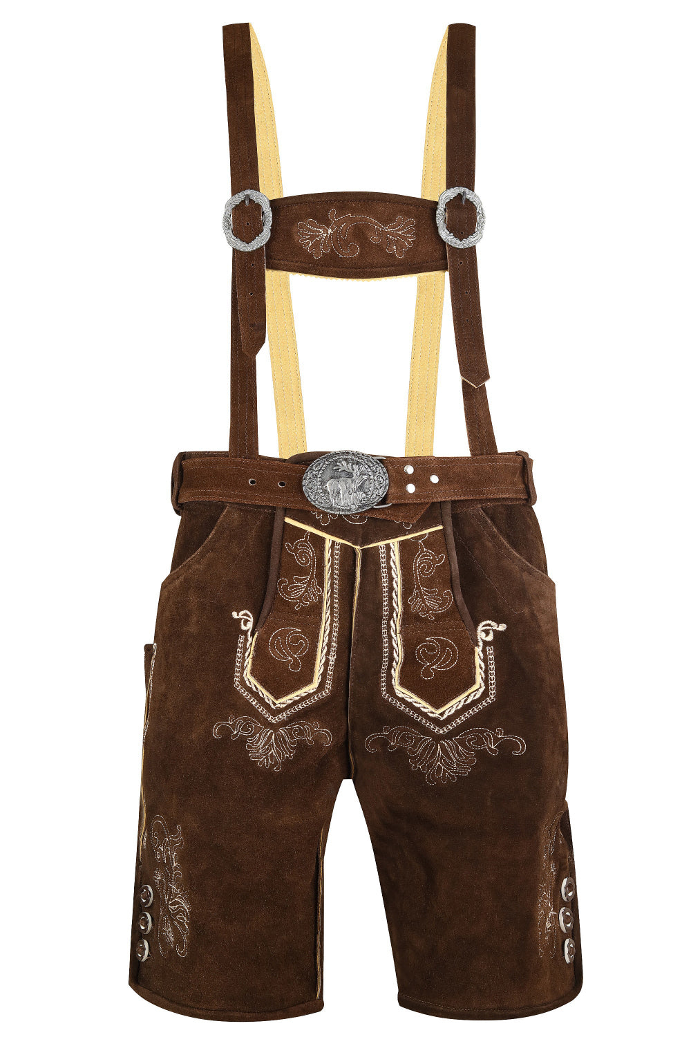 Lederhosen Genuine Suede Leather 100% – Brown with Belt & Suspenders – Herakles
