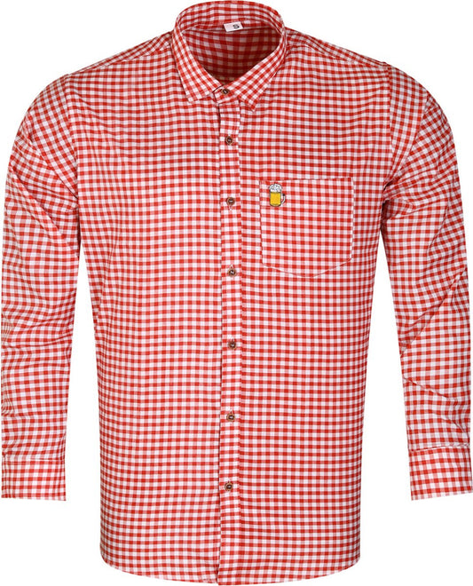 Oktoberfest Shirt – Red & White – Costume Blouse  – Embroidered Beer Mug