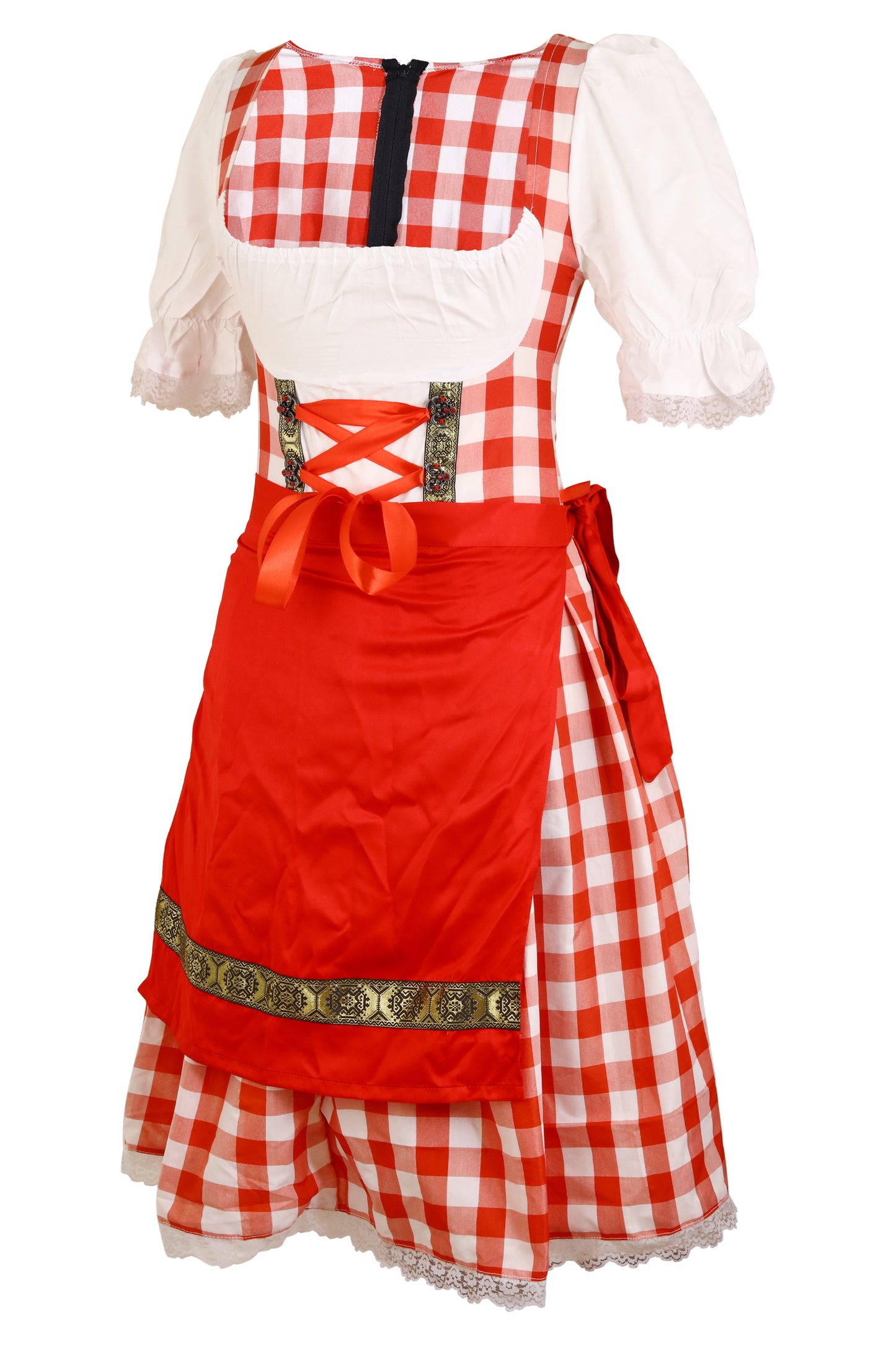 Dirndl “Alpenrot Fest” – 2-Piece Set (Dress + Apron, Without Blouse) – Red-White Gingham, Cotton Polyester Blend