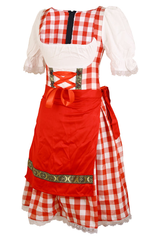 Dirndl “Alpenrot Fest” – 2-Piece Set (Dress + Apron, Without Blouse) – Red-White Gingham, Cotton Polyester Blend