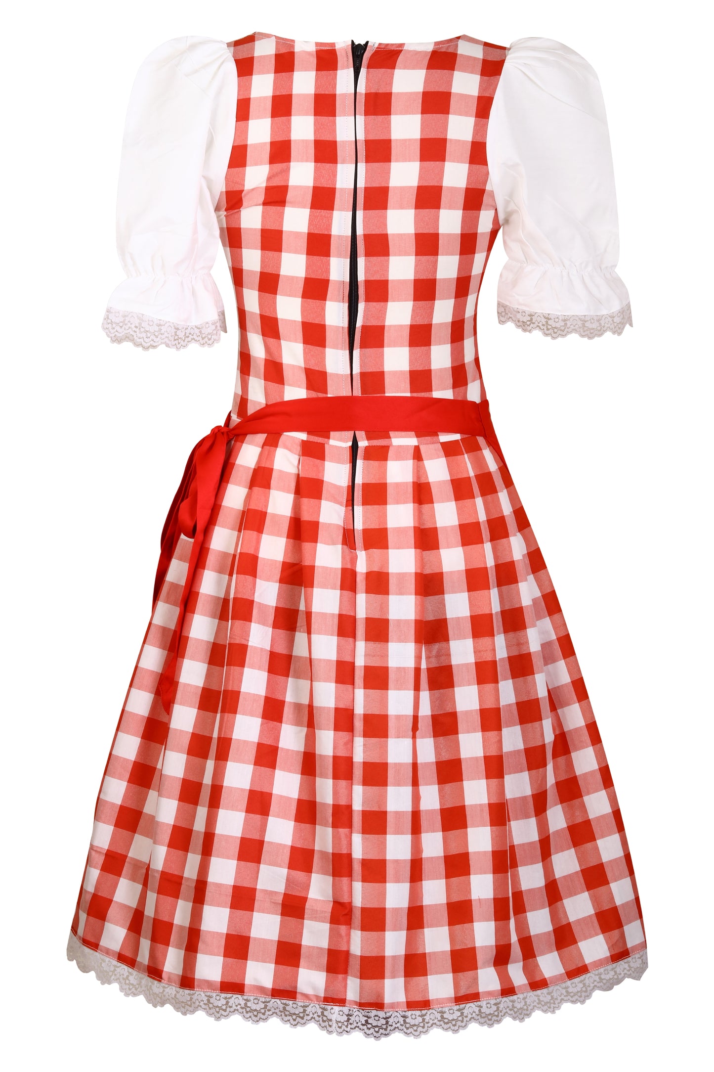 Dirndl “Alpenrot Fest” – 2-Piece Set (Dress + Apron, Without Blouse) – Red-White Gingham, Cotton Polyester Blend