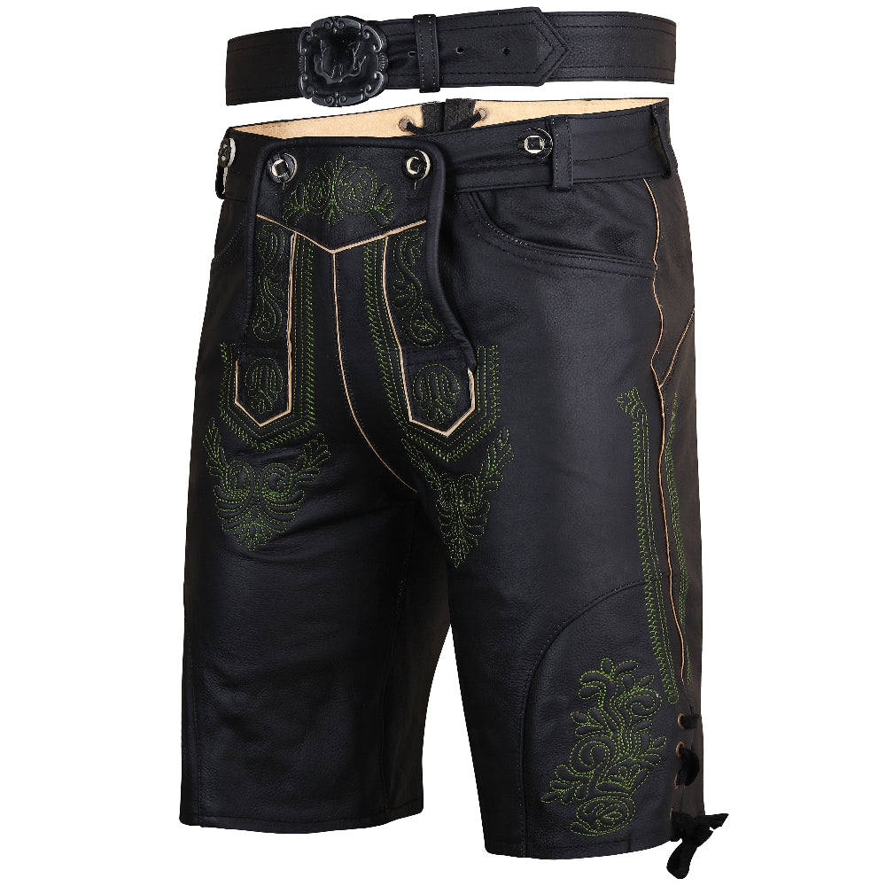Lederhosen Genuine Suede Leather 100% – Black with Belt – Thriller Black