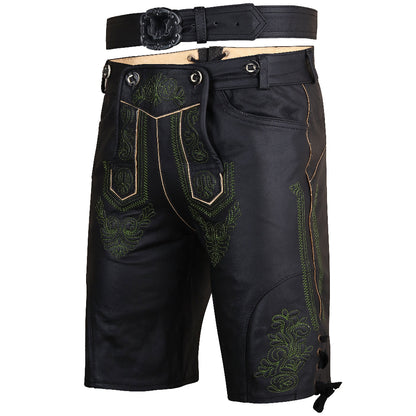 Lederhosen Genuine Suede Leather 100% – Black with Belt – Thriller Black