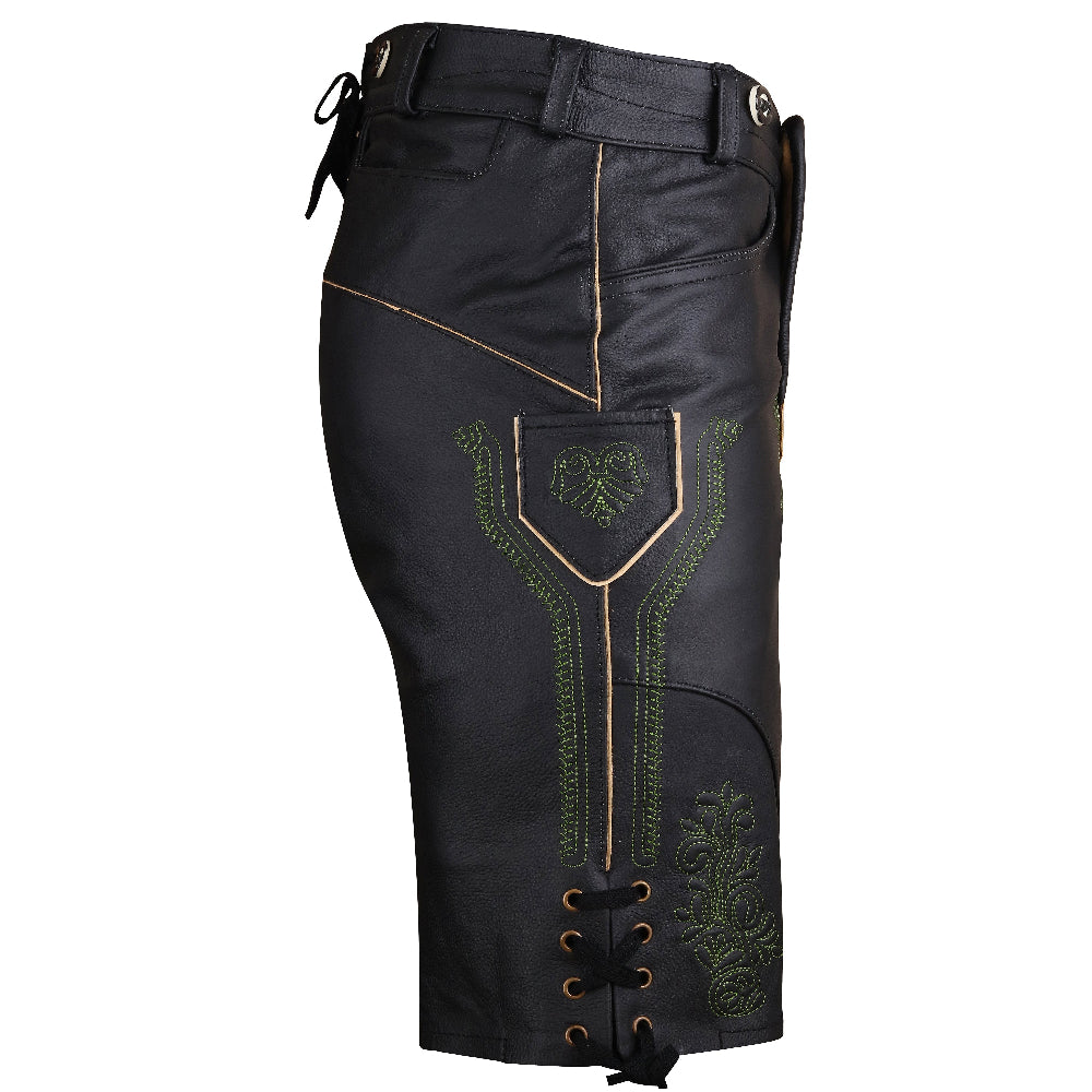 Lederhosen Genuine Suede Leather 100% – Black with Belt – Thriller Black
