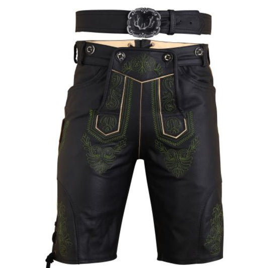Lederhosen Genuine Suede Leather 100% – Black with Belt – Thriller Black
