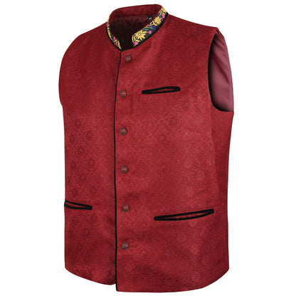 Men's Traditional Bavarian Waistcoat – Burgundy Oktoberfest Vest – Alpine Trachten Gilet