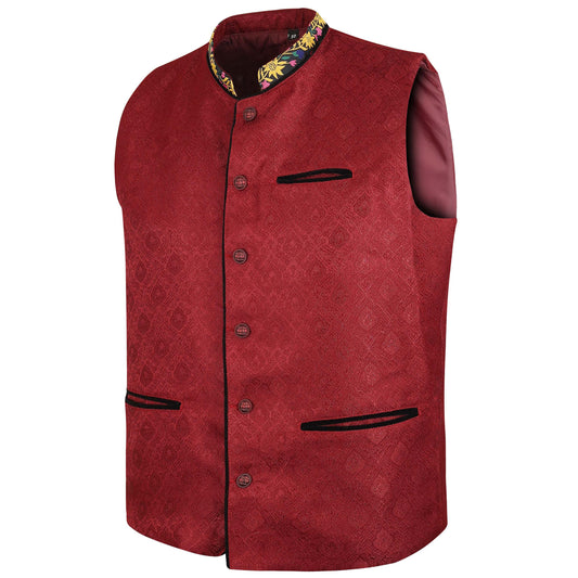 Men's Traditional Bavarian Waistcoat – Burgundy Oktoberfest Vest – Alpine Trachten Gilet