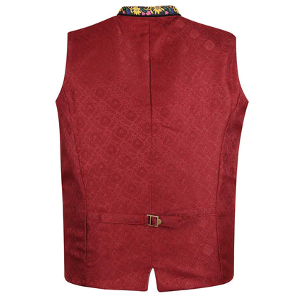 Men's Traditional Bavarian Waistcoat – Burgundy Oktoberfest Vest – Alpine Trachten Gilet