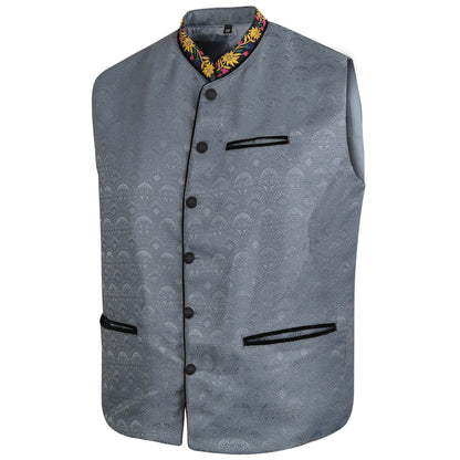 Men's Traditional Bavarian Waistcoat – Grey Jacquard Oktoberfest Vest