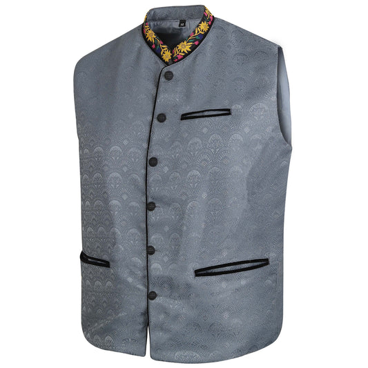 Men's Traditional Bavarian Waistcoat – Grey Jacquard Oktoberfest Vest