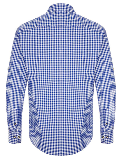Oktoberfest Costume Shirt – Blue & White  checked– Deer Embroidered Pocket