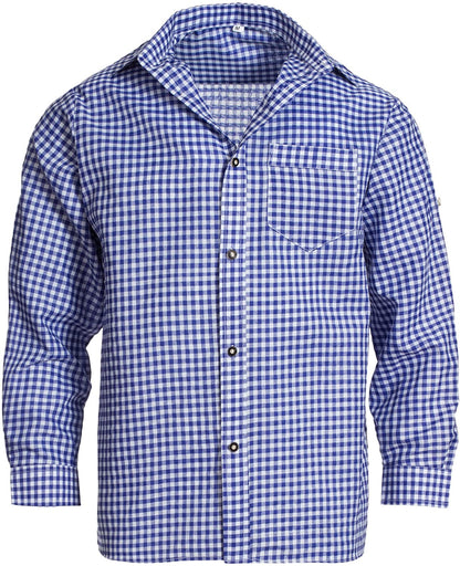 Oktoberfest Costume Shirt – Blue & White  checked– Deer Embroidered Pocket