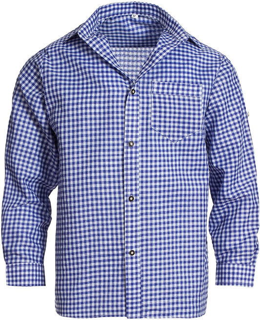 Oktoberfest Costume Shirt – Blue & White  checked– Deer Embroidered Pocket